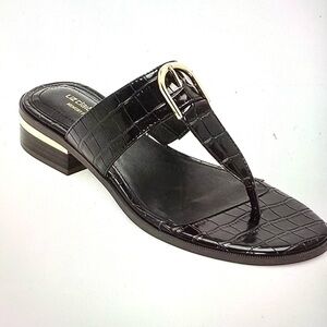 NWT - Liz Claiborne Black and Gold Croc-Embossed Sandals -Size 8M